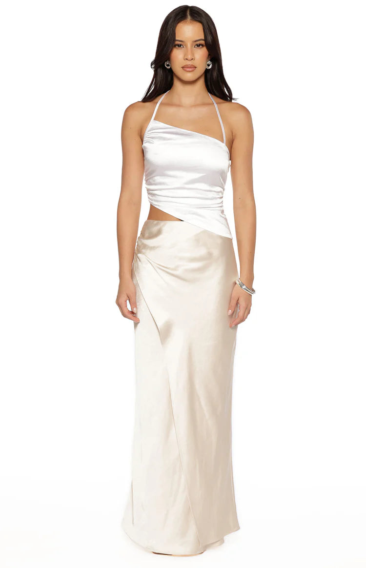 Gracie White Contrast Satin Maxi Dress Image
