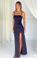 Gracy Black Crepe Formal Maxi Dress Image