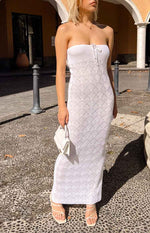 Halina White Knit Strapless Maxi Dress Image