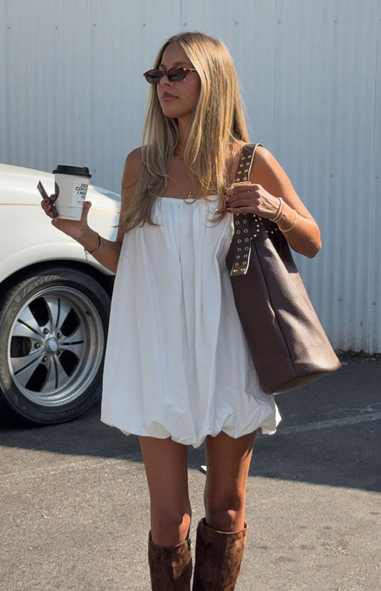 Harles White Bubble Hem Mini Dress