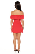 Haylie Red Polka Dot Off Shoulder Mini Dress Image