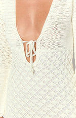 Helio White Crochet Long Sleeve Mini Dress Image