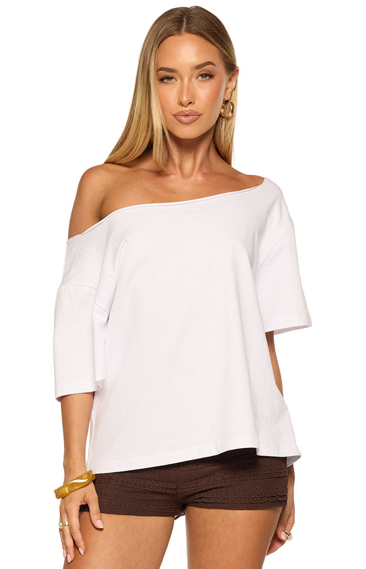 Henrie White Off Shoulder Boxy Tee Image