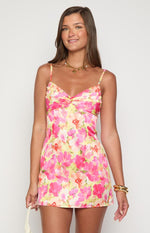 Honey Yellow Floral Pop Mini Dress Image