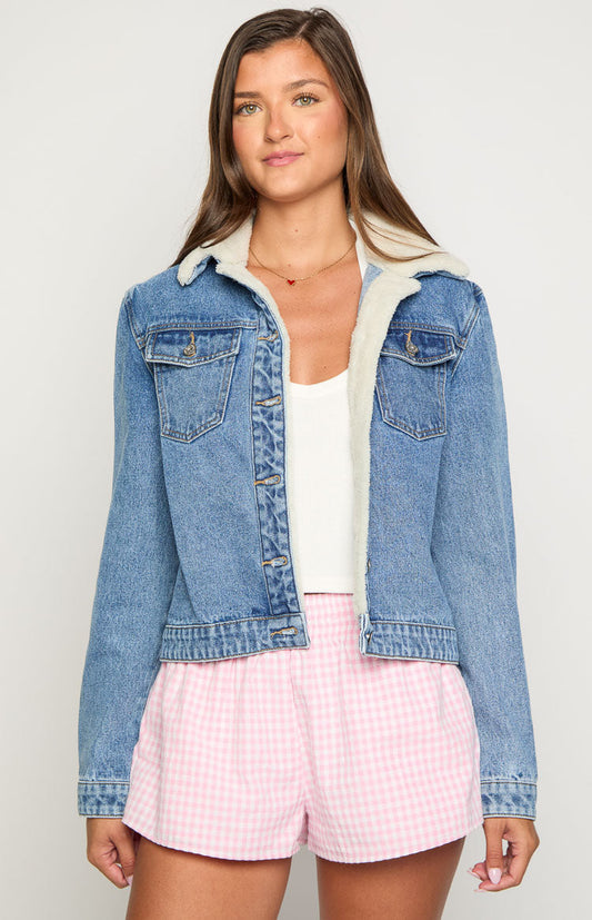 Icelyn Mid Wash Sherpa Denim Jacket