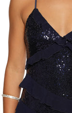 Inara Navy Sequin Ruffle Maxi Dress Image