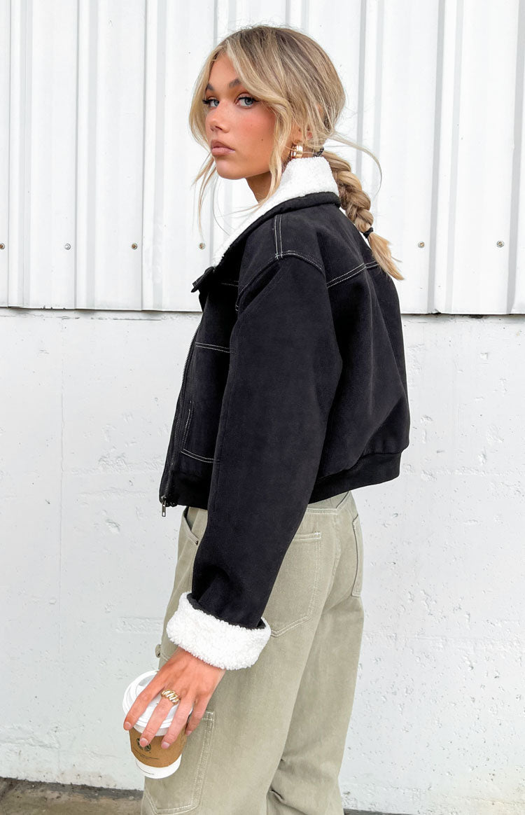 Indy Black Denim Sherpa Jacket Image