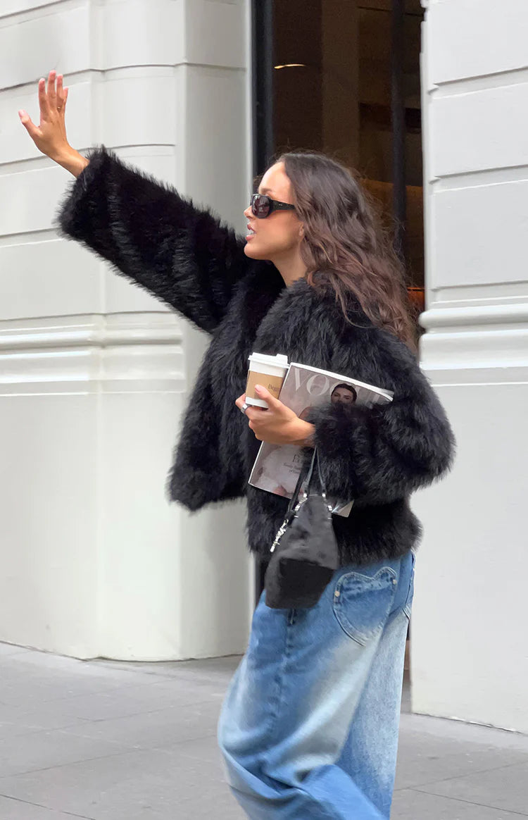 It Girl Black Faux Fur Jacket Image