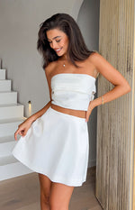 Ivory Allure White Satin Mini Skirt Image