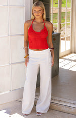 Jacq White Tie Waist Wide Leg Pants Image