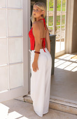 Jacq White Tie Waist Wide Leg Pants Image