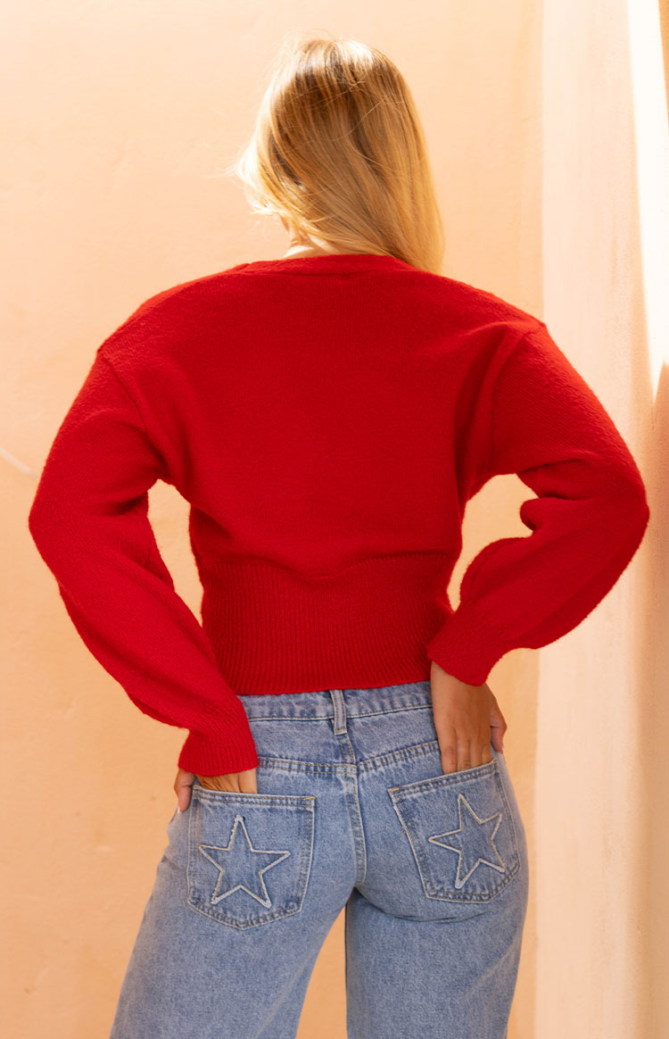 Janda Red Knit Oversized Cardigan Image
