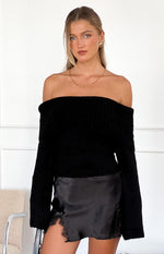 Joey Black Off Shoulder Sweater Image