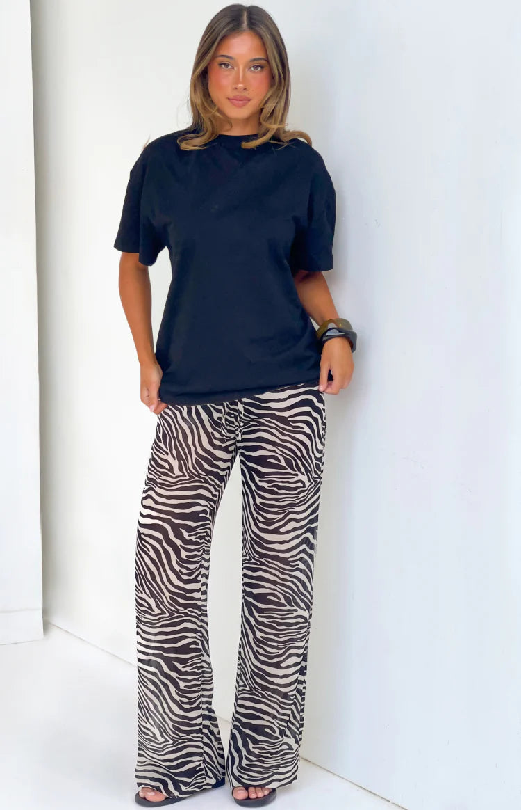Joplin Black Sheer Zebra Print Pants Image