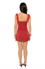 Joyce Burgundy Satin Mini Dress Image