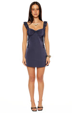 Joyce Navy Satin Mini Dress Image