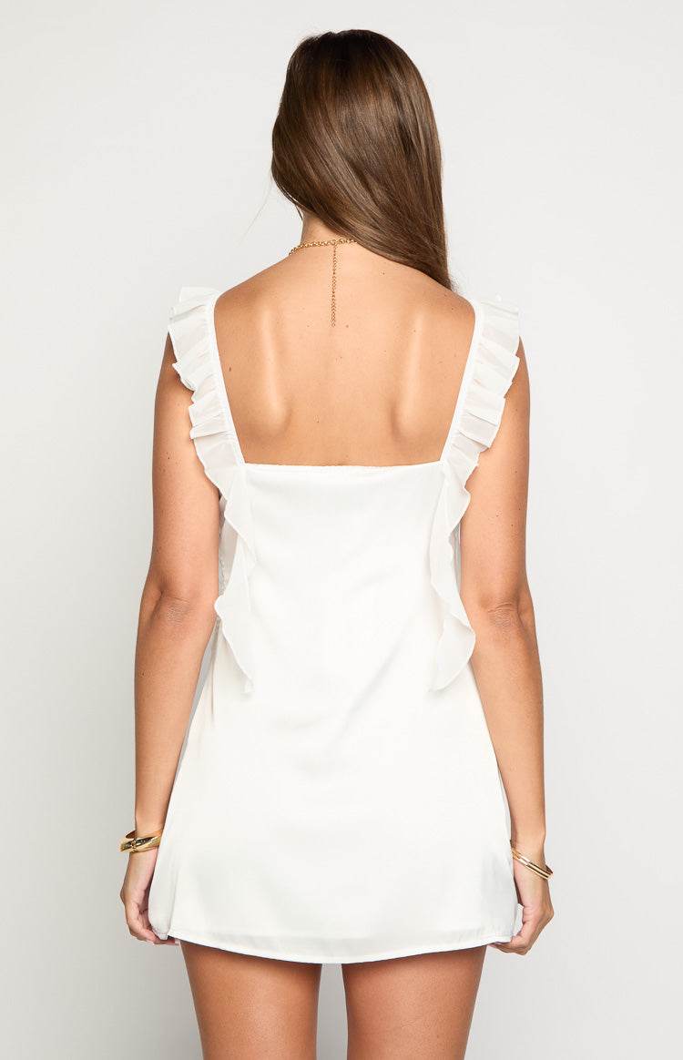 Joyce White Satin Mini Dress Image