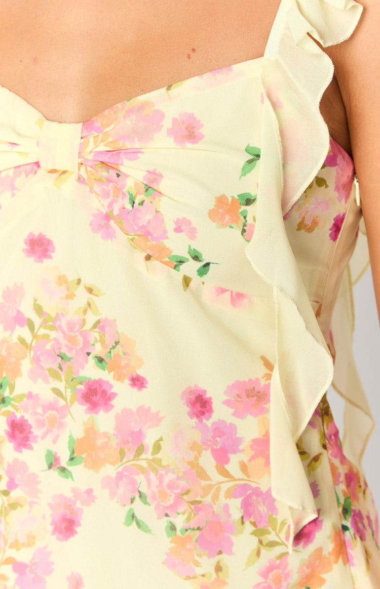 Joyce Yellow Bloom Chiffon Mini Dress Image