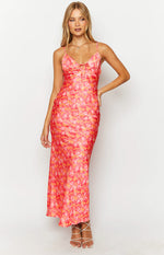 Jude Orange Floral Print Maxi Formal Dress Image