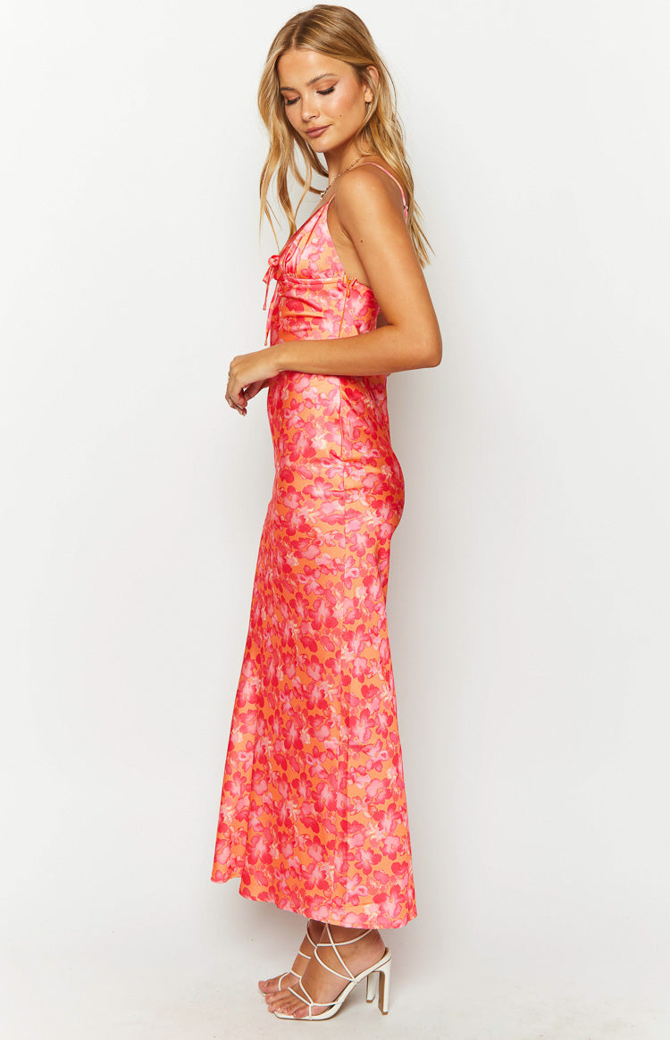 Jude Orange Floral Print Maxi Formal Dress Image
