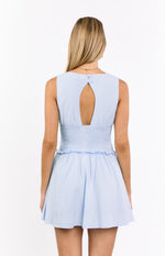 Juna Light Blue Stripe Shirred Mini Dress Image
