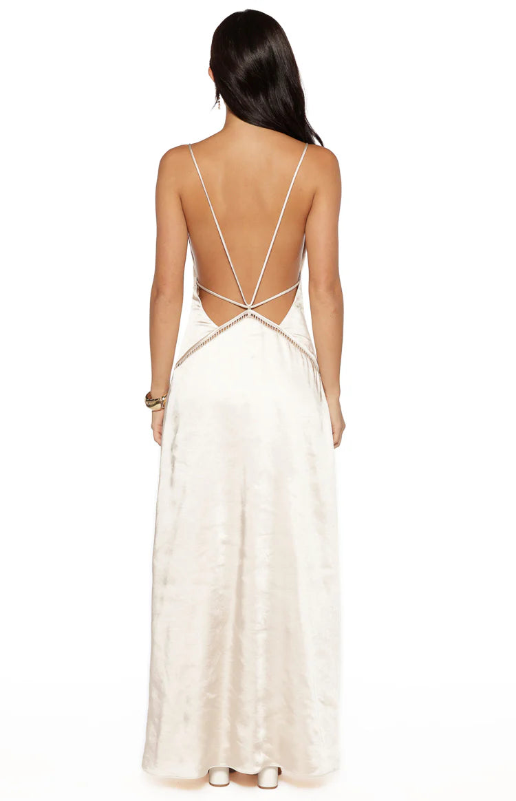 Kaitlynn Cream Satin Maxi Dress Image