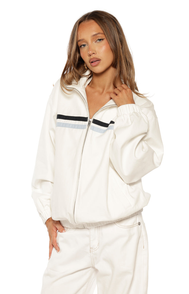 Kalana Cream Contrast Stripe Funnel Neck Jacket Image