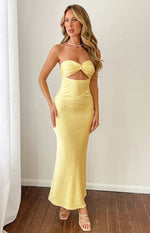 Kenna Yellow Satin Strapless Maxi Dress Image