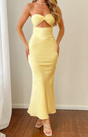 Kenna Yellow Satin Strapless Maxi Dress