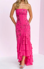 Khai Pink Ruffle Maxi Scarf Beaded Dress Image