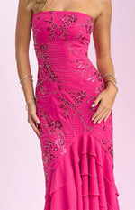 Khai Pink Ruffle Maxi Scarf Beaded Dress Image