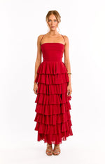 Kim Red Strapless Ruffle Maxi Dress Image