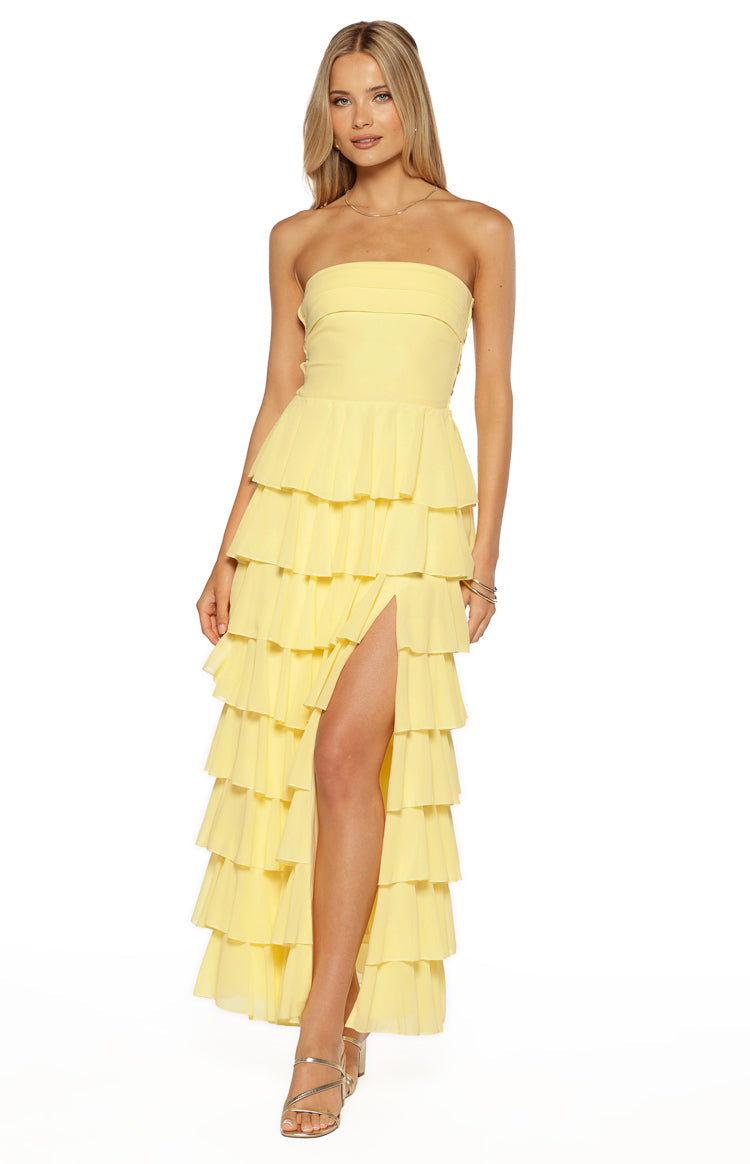 Kim Yellow Strapless Ruffle Maxi Dress Image