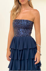 Kimberley Navy Sequin Strapless Ruffle Maxi Dress Image