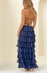 Kimberley Navy Sequin Strapless Ruffle Maxi Dress Image