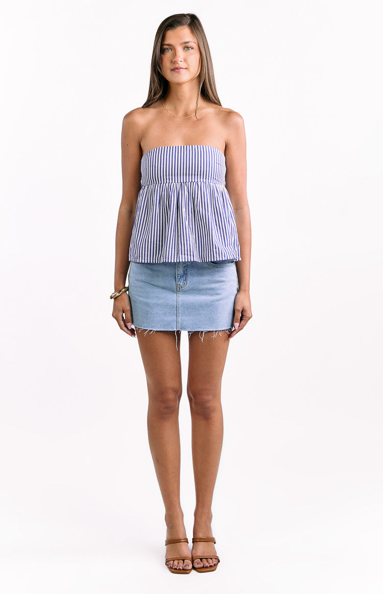 Klee Dark Blue Strapless Tie Back Top Image