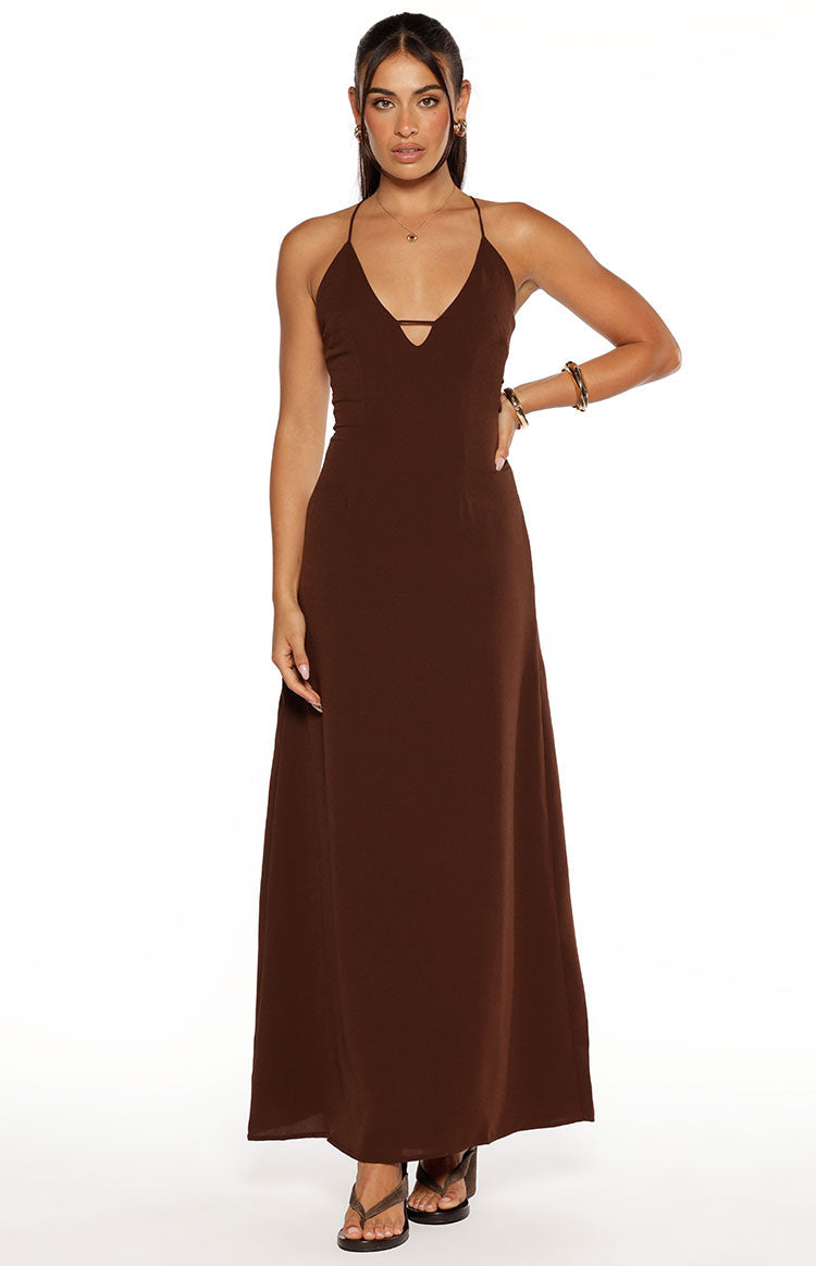 La Jolla Brown V-Neck Maxi Dress Image