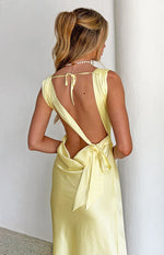 Laria Yellow Satin Formal Maxi Dress Image