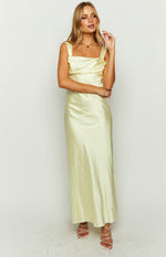 Laria Yellow Satin Formal Maxi Dress Image