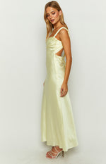 Laria Yellow Satin Formal Maxi Dress Image