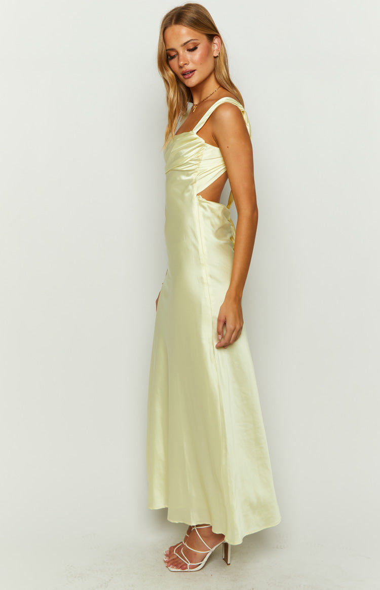 Laria Yellow Satin Formal Maxi Dress Image