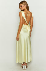 Laria Yellow Satin Formal Maxi Dress Image