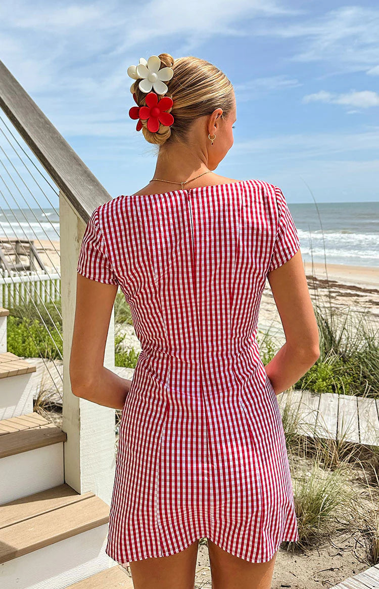Lauree Red Gingham Button Front Mini Dress Image