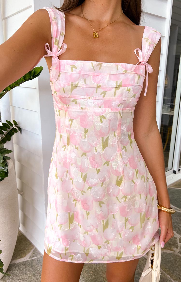Layla Pink Floral Tie Back Mini Dress Image