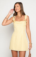 Layla Yellow Gingham Tie Back Mini Dress Image
