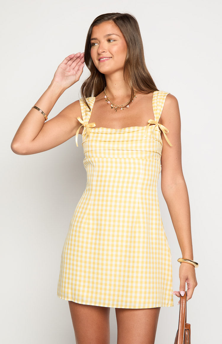 Layla Yellow Gingham Tie Back Mini Dress Image