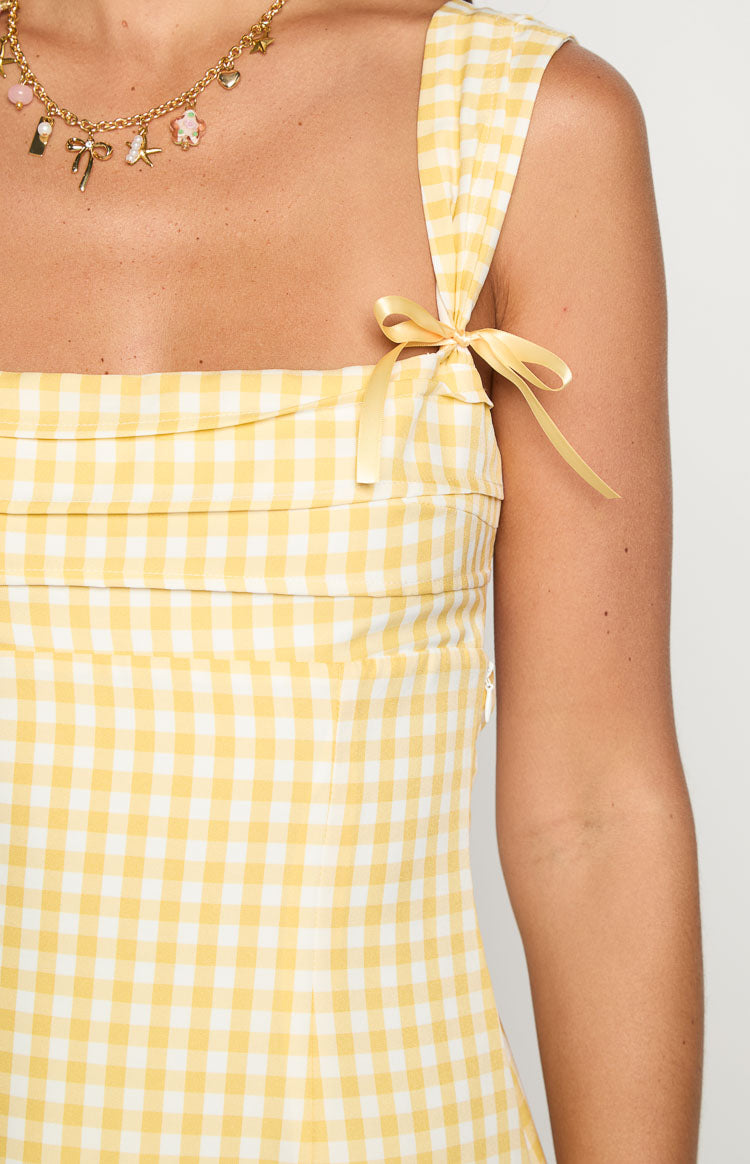 Layla Yellow Gingham Tie Back Mini Dress Image
