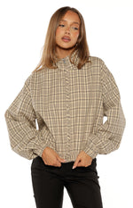 Lee Beige Plaid Funnel Neck Jacket - PRE ORDER Image