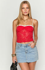Libby Red Lace Crop Top Image