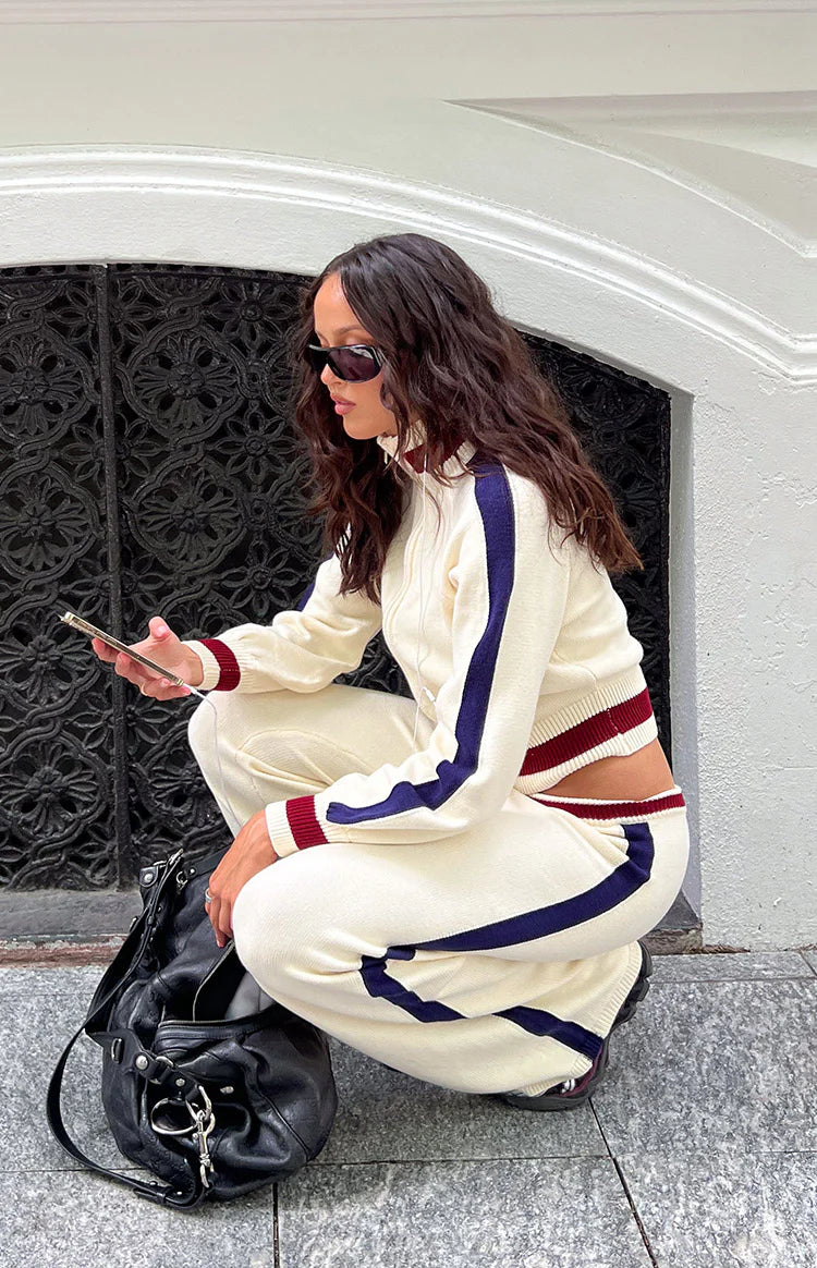 Liberty Cream Knit Jacquard Zip Sweater Image